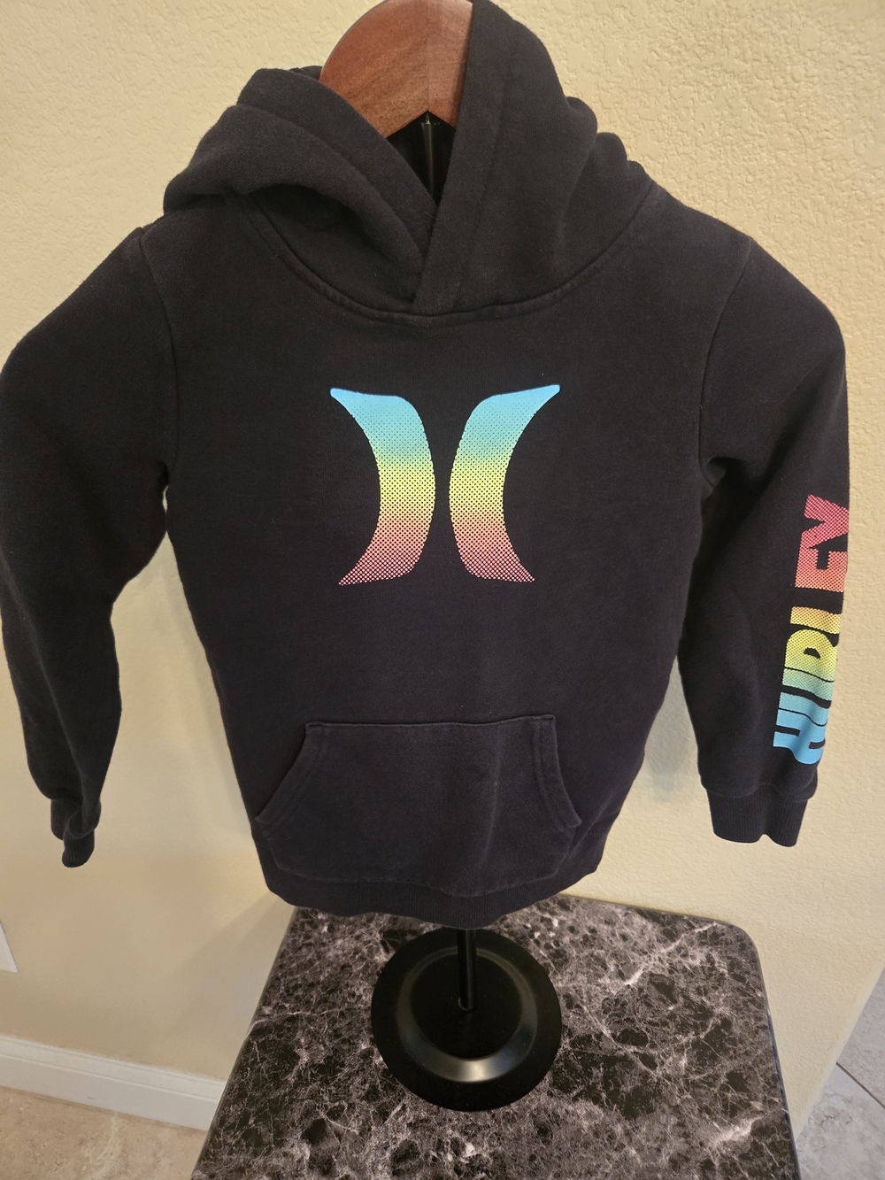 Hurley Black Kids Hoodie with Gradient Rainbow Logo